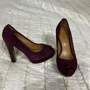 Coach platform peep toe heels purple